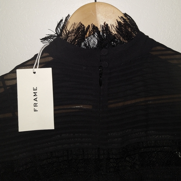 NWT FRAME Nora Black Lace Mini Dress - Picture 9 of 13